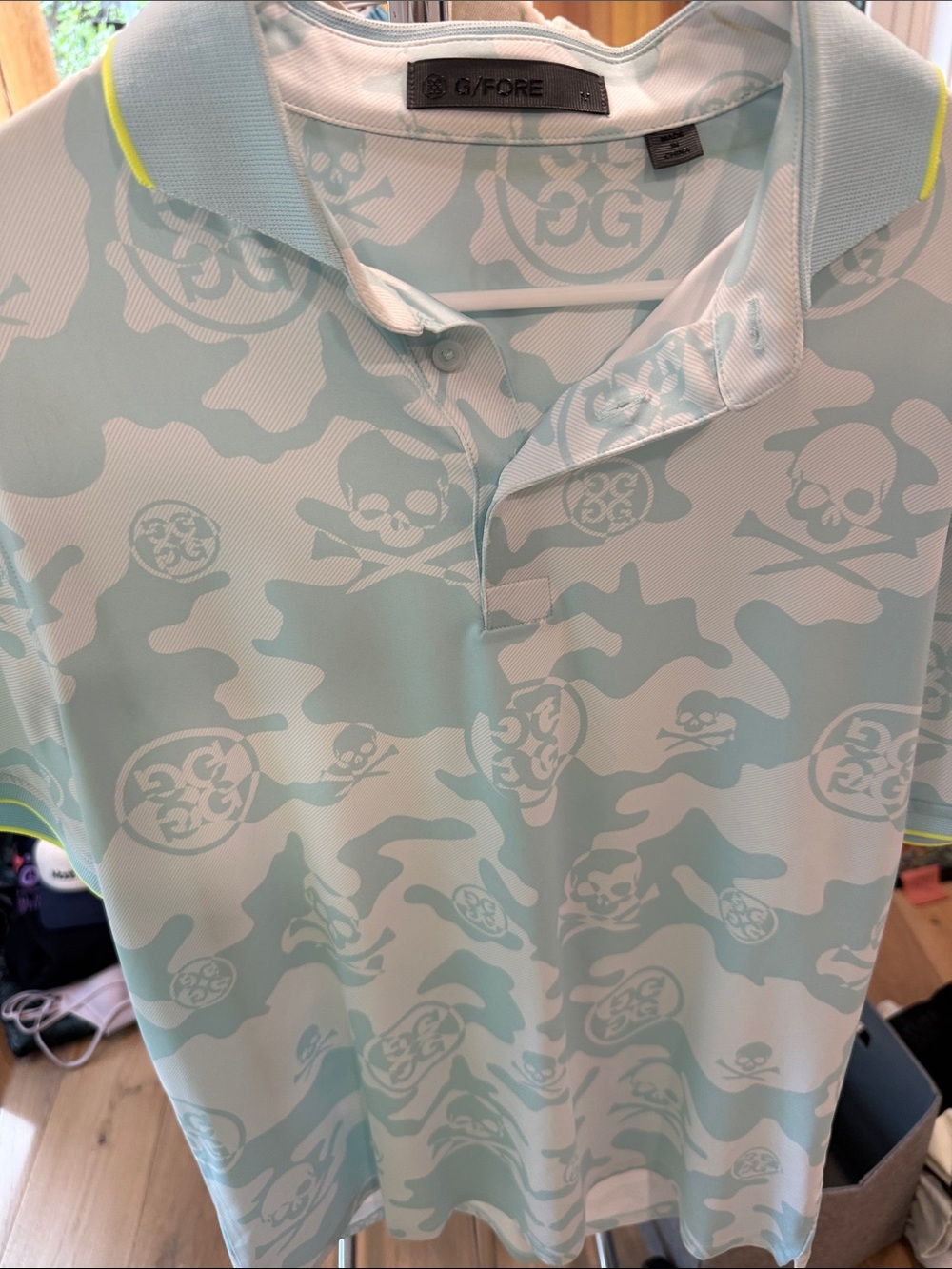 G/FORE Light Blue & White Skull Camo Polo Pajama Top with Neon Trim